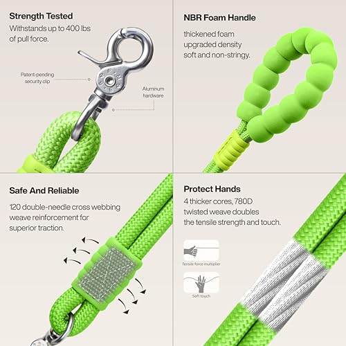 Hands Free Dog Leash, 5-in-1 Adjustable Waist Training Leash for Walking& Hiking – Dual Lead Rope with Padded Handle,MGBR Rotating Metal Clip (Classic-Lemon Zest) - color: Classic-Lemon Zest-5Ft