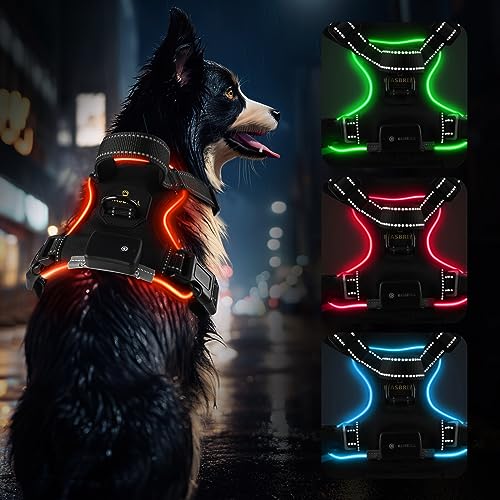 Light Up Dog Harness - No Pull Led Dog Harness Rechargeable Adjustable Lighted Dog Vest Harness for Small Medium Large Dogs - color: Black-Red, size: XL