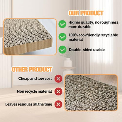Cat Scratching Boards, 1 Pack Cat Scratch Pad With Box, Double-Sided Reversable Long Lasting Corrugate Scratchers, Refillable Scratch Pad, Cardboard Cat Scratcher for Small Medium Cat Kitten (17”x10”)