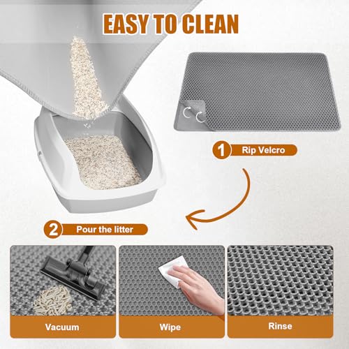 XL Cat Litter Mat - 45"x32" Extra Large, Honeycomb Double Layer Traps Litter, Washable & Urine Proof, Non-Toxic EVA for Multi-Cat Homes (Grey) - color: Grey