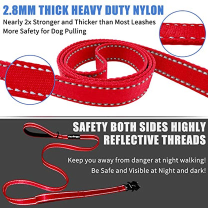 Strong Heavy Duty Dog Leash - 4ft Reflective Nylon Training Leash with Soft Padded Double Handle & Auto Lock Frog Clip - Safety Traffic Control for Large Medium Small Dogs No Pull Walk Red,4ft - color: Red, size: 4FT x 1" x 2.8MM