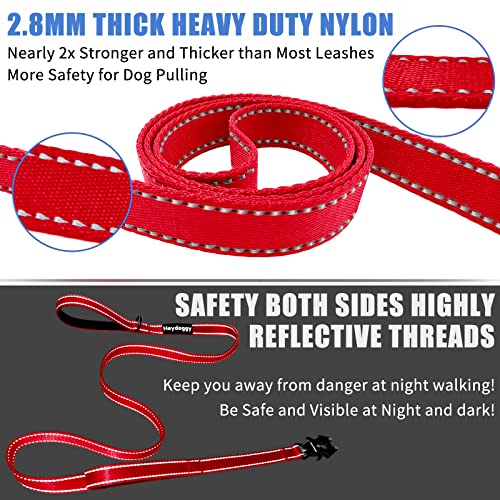 Strong Heavy Duty Dog Leash - 4ft Reflective Nylon Training Leash with Soft Padded Double Handle & Auto Lock Frog Clip - Safety Traffic Control for Large Medium Small Dogs No Pull Walk Red,4ft - color: Red, size: 4FT x 1" x 2.8MM