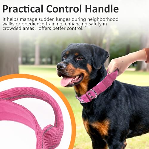 Tactical Dog Collar with Control Handle, Military Adjustable Pet Collar Reflective Heavy Metal Buckle Dog Collar, Soft Nylon Training Collar for Medium Large Dogs (Rose Red, Large) - color: Rose Red, size: Large