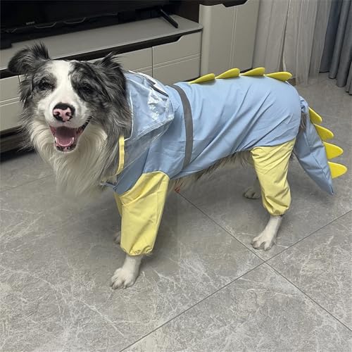 Waterproof Dog Raincoat, Dinosaur Design, Full Body Protection with Elastic Trousers, for Small Dogs (Blue, X-Large) - color: Blue, size: X-Large