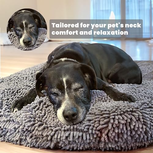 Muddy Mat® Cloud K-9 Dog Beds for Small Dogs & Cats, Soft & Relaxing Round Dog Bed, Chenille Material, Removable Cover, Washable & Dryer Safe – Grey Small(25'x25') - color: Grey, size: Small (25''X25'')