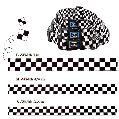 Roses&Poetry Dog Collar with Colourful Checkered Patterns, Adjustable Durable Puppy Collars for Small Medium Large Dogs (Black & White-S) - color: Checkered, size: S