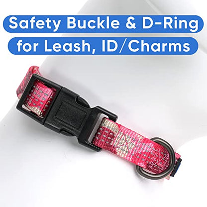 Pawtitas Reflective Dog Collar for X-Small Dogs – Adjustable Nylon Puppy Collar with Quick-Release Buckle | Fits Neck 8–13 in | Night Safety Training Collar | XS | Camouflage Pink - color: Pink camo, size: X-Small (Pack of 1)