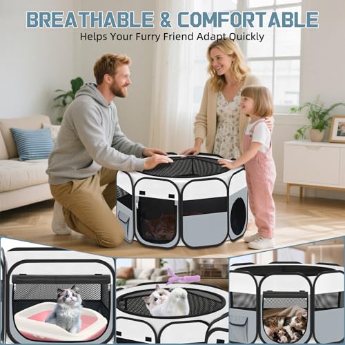 Portable Pet Cat Playpen, Foldable Dog Playpen for Indoor and Outdoor Use, Two in One Pet Playpen for Puppies Medium-Sized Dogs Kittens Travel Camping Use, Cat Tent & Houses