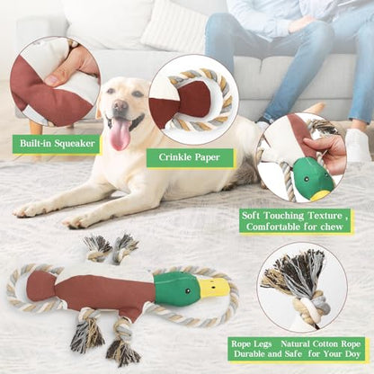 Letsmeet Lesmeet Upgraded Duck Dog Toys Puppy Toys with Crinkle Paper and Squeaker, Interactive Tug of War Dog Toy for Small, Medium, and Large Breeds - color: Brown