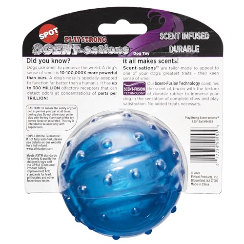SPOT Play Strong Scent-sations Ball - Scent-Infused, Strong, Durable TPR Rubber, Heavy Duty Dog Toys for Aggressive Chewers up to 45lbs, Perfect for Puppies & Medium Breeds, 3.25in, Bacon Flavored - size: 3.25 in