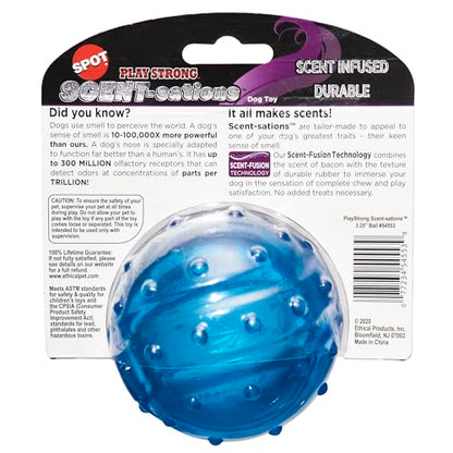 SPOT Play Strong Scent-sations Ball - Scent-Infused, Strong, Durable TPR Rubber, Heavy Duty Dog Toys for Aggressive Chewers up to 45lbs, Perfect for Puppies & Medium Breeds, 3.25in, Bacon Flavored - size: 3.25 in