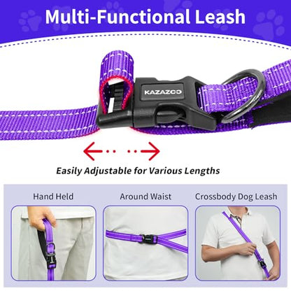 Hands Free Dog Leash by Kazazoo, Adjustable 6-9 FT Waist & Crossbody Leash with Quick Off Buckle, Reflective Stitches for Walking, Jogging,Medium to Large Dogs & Puppies Purple-L - color: Purple, size: L