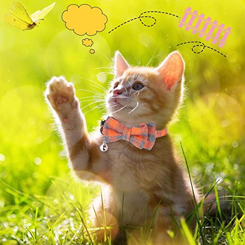 DragonflyDreams 6 PCS Cat Collars with Bow Tie and Bell,Cat Collars Plaid,Breakaway Adjustable Cat Bow Tie Collars,Cute Bow Tie Suitable for Kittens Or Certain Puppies - color: Red, Green, Blue, Pink, Black, White, Orange