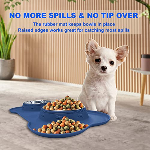 Dog Food Bowls Stainless Steel Dog Food and Water Bowl Set, Dog Bowls No Spill Non Slip Silicone Mat, Dog Dishes for Small Medium Size Dogs Cat Puppy Pet Food Feeding Bowls, Blue, 12oz - color: BLUE, size: 1½ Cup/12 oz each