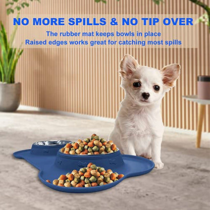 Dog Food Bowls Stainless Steel Dog Food and Water Bowl Set, Dog Bowls No Spill Non Slip Silicone Mat, Dog Dishes for Small Medium Size Dogs Cat Puppy Pet Food Feeding Bowls, Blue, 12oz - color: BLUE, size: 1½ Cup/12 oz each
