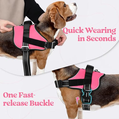 rabbitgoo Dog Harness Medium Sized, Easy On Pet Vest with One Buckle, No Pull Adjustable Service Harness with D-Ring & Handle, Reflective for Safety Walking, Training, Pink, M - color: Pink, size: Medium