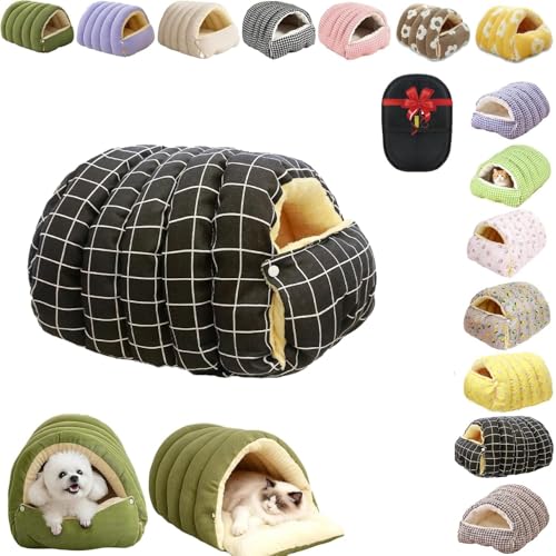 Removable and Washable Winter Closed-Off Cat Bed, Cutypet Winter Cave, Warm Foldable Secure Pet Nest for Indoor Cats & Small Dogs, Comfor Plush Snuggle Hut for Kitty, Puppy, Pets (Linen-Black 2,M) - color: Linen-Black 2, size: M