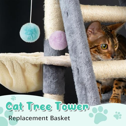 Dansydaisy 3 Pack 14.6" Large Cat Tree Hammock Basket Bed Lounger Tower Replacement Parts with 6 Pcs Hanging Elastic Strings Pom Pom Toys, Cat Tree Accessories Hammock Attachment (Beige) - color: Beige, size: 14.6"