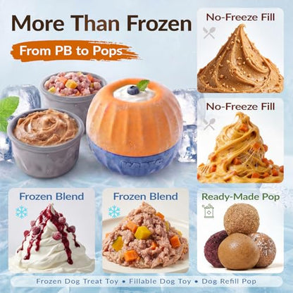 S Size 3-in-1 FrostLick Frozen Treat Ball & Treat Dispensing & Tough Chew Toy, No-Transfer Fill & Freeze Lick Cup, for Puppy Small/Mini/Tiny Dogs and Cats