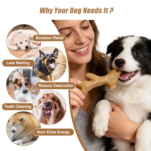 Dog Chew Toys for Aggressive Chewers, 3 Pack Nylon & Wood Teething Bone Toy Set with Chicken Flavor, Durable Tough Bones Chewing Toys for Small & Medium Dogs - style: 3Pack-Medium