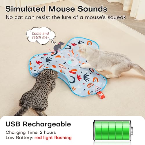 Potaroma Hide and Seek Interactive Cat Toys, Moving Concealed Wand Feather, Automatic Chargeable Indoor Kitten Exercise Kicker, Mouse Squeaky, Floral Cover - color: Floral Cover