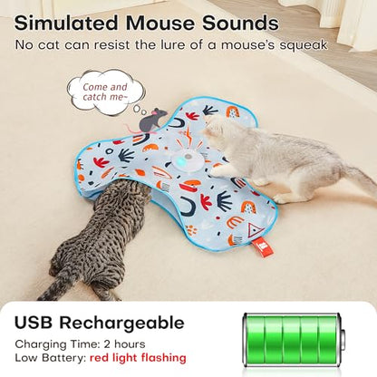 Potaroma Hide and Seek Interactive Cat Toys, Moving Concealed Wand Feather, Automatic Chargeable Indoor Kitten Exercise Kicker, Mouse Squeaky, Floral Cover - color: Floral Cover