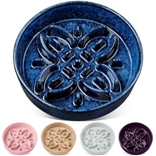 vancasso Ceramic Slow Feeder Dog Bowls, Puzzle Dog Food Bowls with Floral Maze, Anti -Slip Pet Food Dish for Large Breed, 3 Cups, Blue - color: Blue, size: L-3 Cups