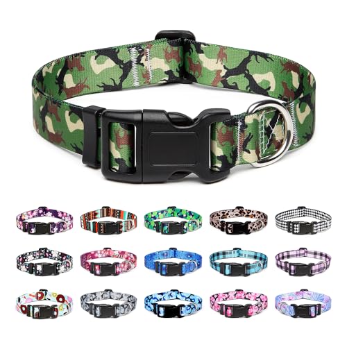 Mercano Adjustable Dog Collar - Special Design Patterns, Soft Nylon Comfortable Durable Pet Collar for Small Medium Large Dogs (XS, Dog Camouflage Green) - color: Dog Camouflage Green, size: Extra Small