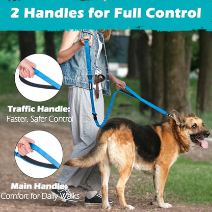 Heavy Duty Tactical Dog Leash, 5 FT Bungee Shock Absorption Leash with 2 Padded Handles, Quick Release Metal Clip, Car Seatbelt, No Pull Training Lead for Large Medium Dogs（Light Blue） - color: Light Blue