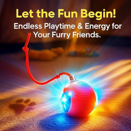 Purrmitive 2026 Durable Interactive Cat Toys for Indoor Cats, Dog Toys Ball, Rolling Pet Ball, Smart Automatic Cat Chase Balls Toy, Interactive Dog Toys Speedy Tail,Kitten & Cat Toys Interactive (Red) - color: RED