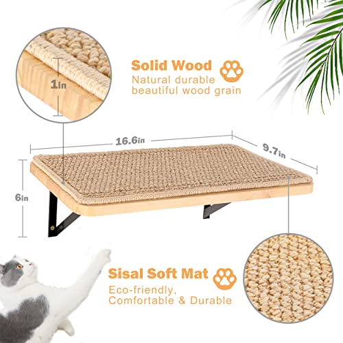 Cat Wall Furniture Set, 2PCS Cat Shelves & 2PCS 4 Steps Wall Shelves Stairs Tower Climbing Scratching Perches for Climbing Sleeping, Playing - color: Wood Shelf, size: Combo A (4 Pieces)
