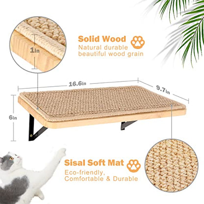 Cat Wall Furniture Set, 2PCS Cat Shelves & 2PCS 4 Steps Wall Shelves Stairs Tower Climbing Scratching Perches for Climbing Sleeping, Playing - color: Wood Shelf, size: Combo A (4 Pieces)