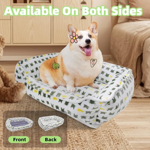 AIWIKIDE Dog Sofa Bed, Anti-Anxiety Puppy Cuddler Bed for Puppy Dog & Cat, Rectangle Washable Bed with Grey Mattress, Extra Small