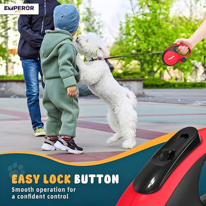 16 ft Retractable Dog Leash Red - Heavy Duty Retractable Pet Leash with Anti-Slip Grip for Medium to Large Dogs up to 110 lbs -Aura BR16 - color: Red, size: 16 ft