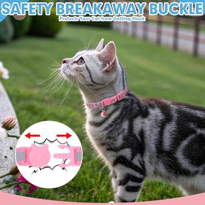 BINGPET Reflective Cat Collar Breakaway with Bells,3 Pack Kitten Collar for Girl Boy Cats with Cute Pendant Glow in The Dark,Adjustable 8''-11.8'',Pink - color: Reflective(Pink)-3pcs