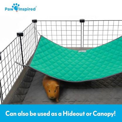 Paw Inspired Hanging Fleece Hammock for Ferrets, Rats, Chinchillas, Sugar Gliders, Cats, Small Pets | Hideout Toy for Guinea Pigs, Hamsters | Swivel Clips for Small Animal Cages (Gray/Green) - color: Gray/Green
