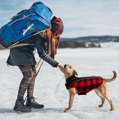 Kuoser Dog Winter Coat, Reversible Waterproof Dog Jacket with Reflective Strip, Warm Dogs Fleece Vest Adjustable Doggy Cold Weather Clothes Plaid Christmas Outfit Pet Apparel for Medium Dogs, Red M - color: Red, size: Medium (Chest Girth: 17.3-20.9'' )