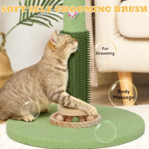Cat Scratching Post,37.5'' Tall Palm Tree Natural Sisal Scratching Post for Indoor,Stable Vertical Cat Scratcher with Mouse Hole Toy,Rotating Interactive Ball Self Groomer for Full Body Stretching