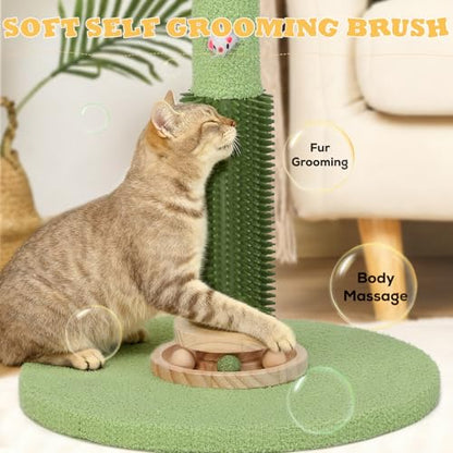 Cat Scratching Post,37.5'' Tall Palm Tree Natural Sisal Scratching Post for Indoor,Stable Vertical Cat Scratcher with Mouse Hole Toy,Rotating Interactive Ball Self Groomer for Full Body Stretching