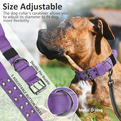 Tactical Dog Collar with Control Handle, Military Adjustable Pet Collar Reflective Heavy Metal Buckle Dog Collar, Soft Nylon Training Collar for Medium Large Dogs (Purple, X-Large) - color: Purple, size: X-Large