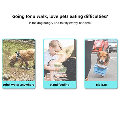 Pet Dog Cat Bowls, Double Bowl with No Spill Non-Skid Silicone Mat, Outdoor Pet Folding Portable Dog Bowl, for Feeding Small Medium Large Dogs Cats Puppies…(Color:Gray)