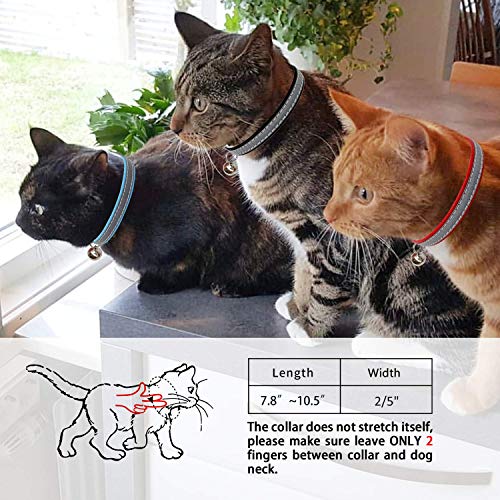 3 PCS Breakaway Cat Leather Collars, Reflective Safety Buckle Kitten Collar with Bell for Cat Kitty and Small Animals, Adjustable from 7.5in-12.5in (3 Colors)