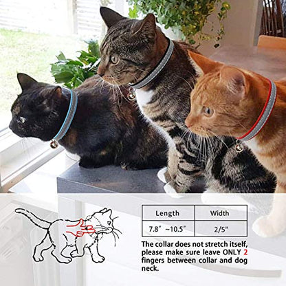 3 PCS Breakaway Cat Leather Collars, Reflective Safety Buckle Kitten Collar with Bell for Cat Kitty and Small Animals, Adjustable from 7.5in-12.5in (3 Colors)