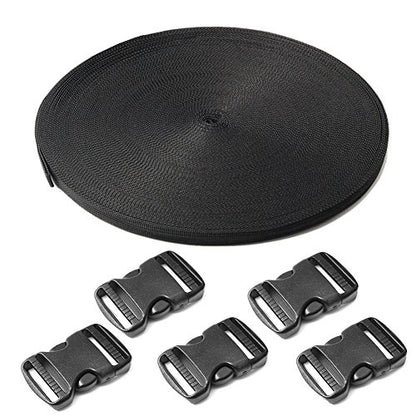 CooBigo 5 Pack 3/4" Side Release Buckle Dual Adjustable 5 Yards 3/4" PP Strap Webbing Outdoor Camping Backpack Sleeping Bag Tent Belt Tied Band Accessories (5 Buckle + 5 Yards Webbing) - color: G#: 3/4" (5 Buckle + 5 Yards Webbing)
