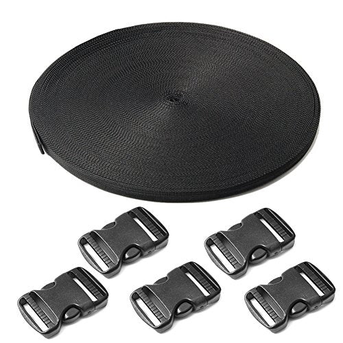 CooBigo 5 Pack 3/4" Side Release Buckle Dual Adjustable 5 Yards 3/4" PP Strap Webbing Outdoor Camping Backpack Sleeping Bag Tent Belt Tied Band Accessories (5 Buckle + 5 Yards Webbing) - color: G#: 3/4" (5 Buckle + 5 Yards Webbing)