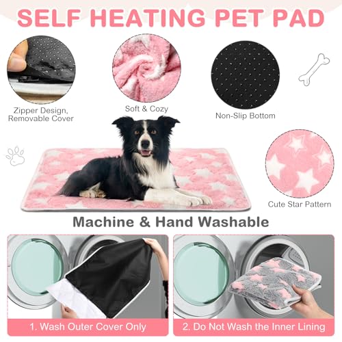 4 Pack Self Heating Cat Bed Cat Self Warming Pad with Removable Cover Extra Warm Thermal Pet Pad Washable Pet Crate Mat Anti Slip Kennel for Indoor Outdoor Pets(Star,24 x 35 Inches) - size: 24 x 35 Inches