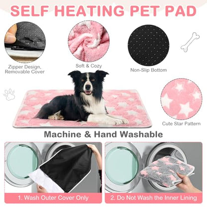 4 Pack Self Heating Cat Bed Cat Self Warming Pad with Removable Cover Extra Warm Thermal Pet Pad Washable Pet Crate Mat Anti Slip Kennel for Indoor Outdoor Pets(Star,24 x 35 Inches) - size: 24 x 35 Inches