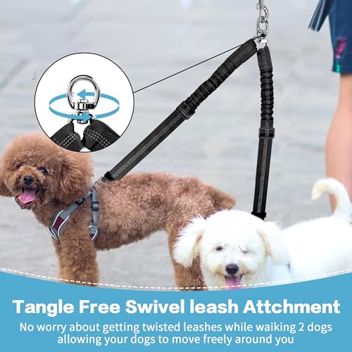 YAODHAOD Double Dog Leash,Two Dog Leash Splitter, No Tangle 360° Swivel Rotation Reflective Lead, Adjustable Length Bungee Heavy Duty Walking Training Dual Extension (Black) - color: Black