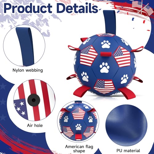 QDAN Dog Toys, Soccer Ball with Straps, Durable Dogs Balls for Extra Large Breeds, Beach Pool Water Toy, Dog Birthday Gifts, Herding Balls (9 Inch) - color: Flag, size: 9 Inch