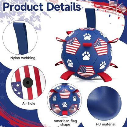 QDAN Dog Toys, Soccer Ball with Straps, Durable Dogs Balls for Extra Large Breeds, Beach Pool Water Toy, Dog Birthday Gifts, Herding Balls (9 Inch) - color: Flag, size: 9 Inch